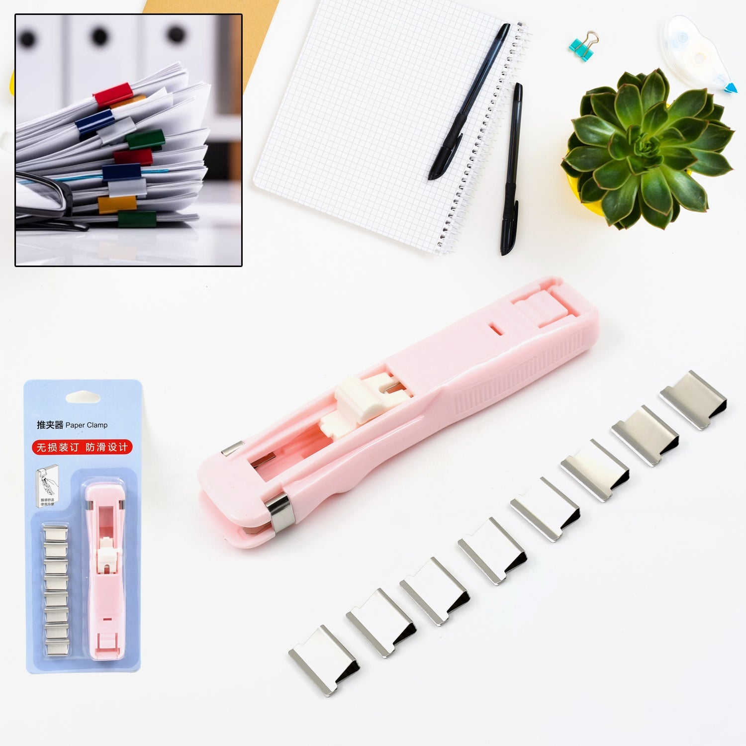 Portable Paper Clamp With 8 Pcs Clip Dispenser Handheld Paper Fast Clam (1 Set) Portable Paper Clamp With 8 Pcs Clip Dispenser Handheld Paper Fast Clam (1 Set)